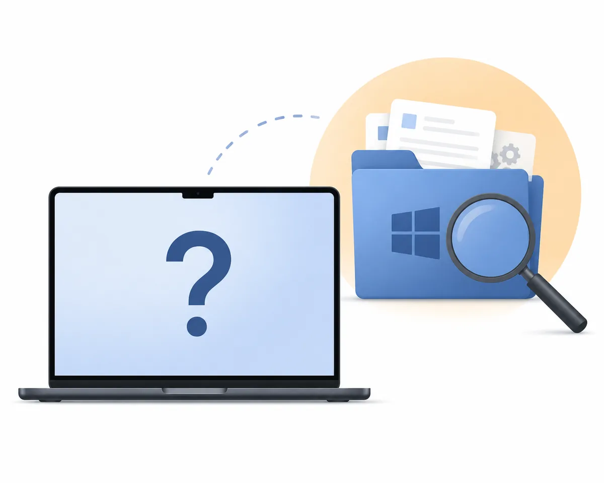 Editorial illustration of a Mac compatibility question beside a verified Windows product source