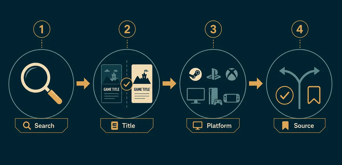 Four-step editorial flow for checking Devastated Game search intent